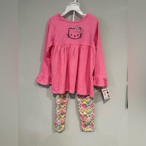 NEW‎ Girls Hello Kitty Shirt Top Pant Legging Set 2 Piece Size 6 X Pink Outfit